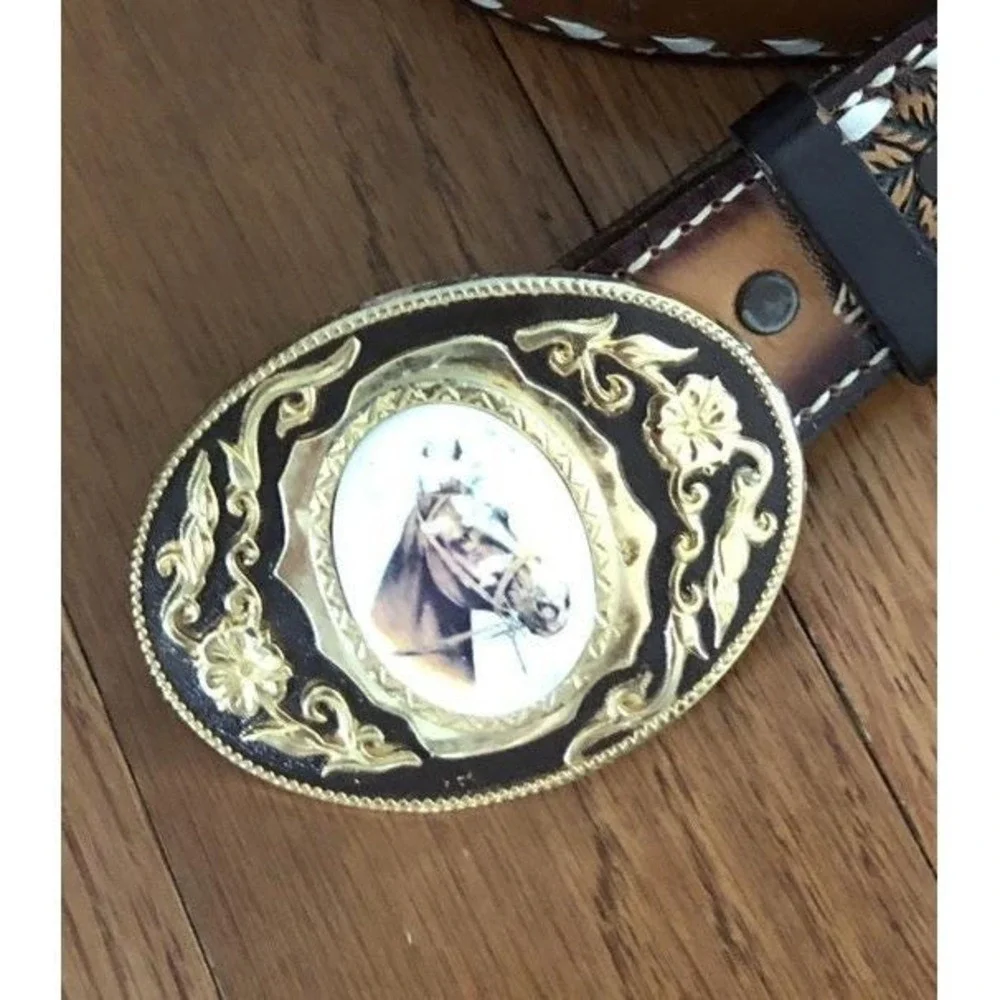 Vtg Leather Belt & Buckle Name 